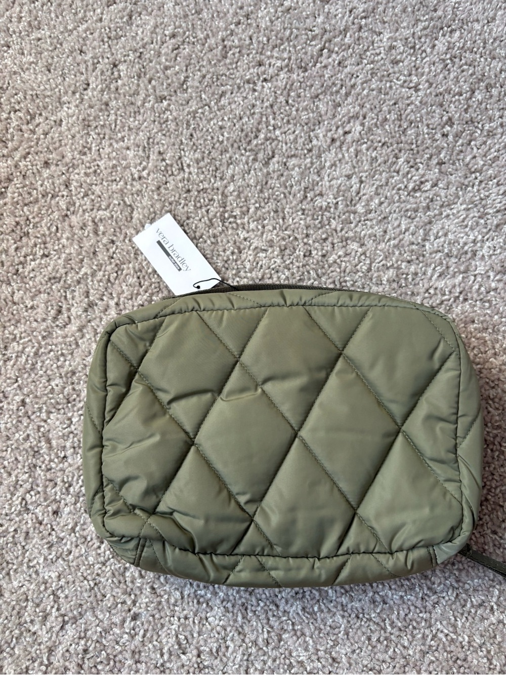 Vera Bradley Quilted Olive Green Travel Cosmetic Pouch